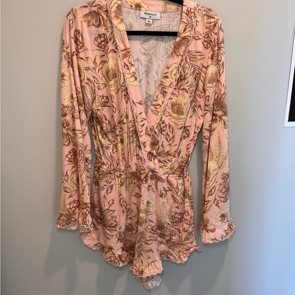 Agua Bendita Floral Pink and Brown Jumpsuit